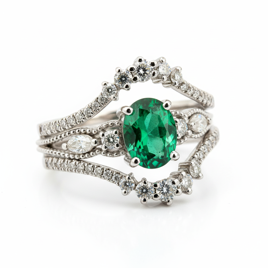 Product view of Oval Emerald Ring Set in Gold