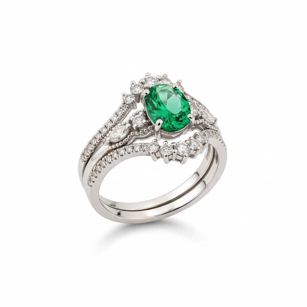 Product view of Oval Emerald Ring Set in Gold