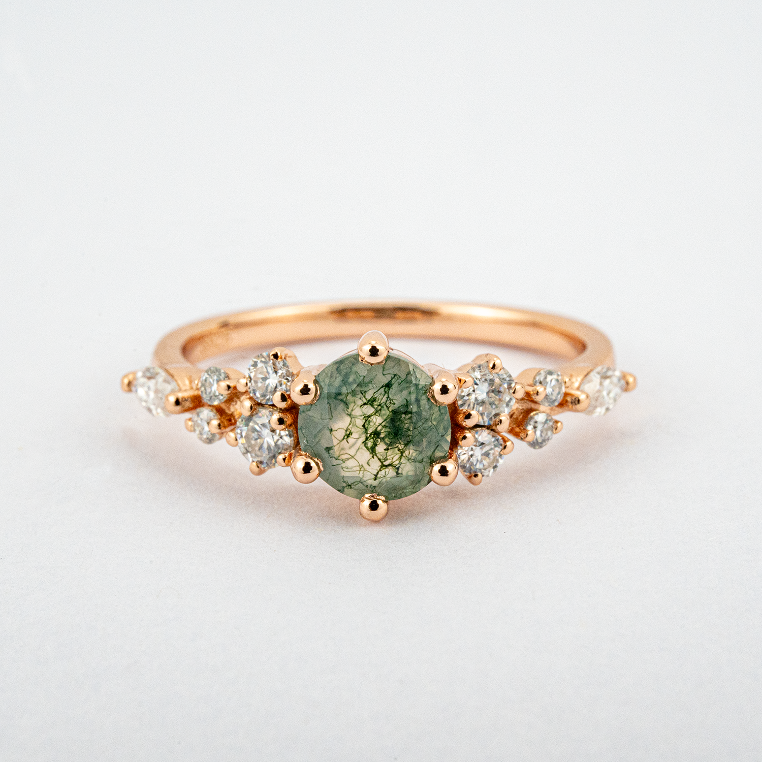 Retro Style Round Moss Agate Rose Gold Ring - Perfect choice for an elegant vintage-inspired engagement piece
