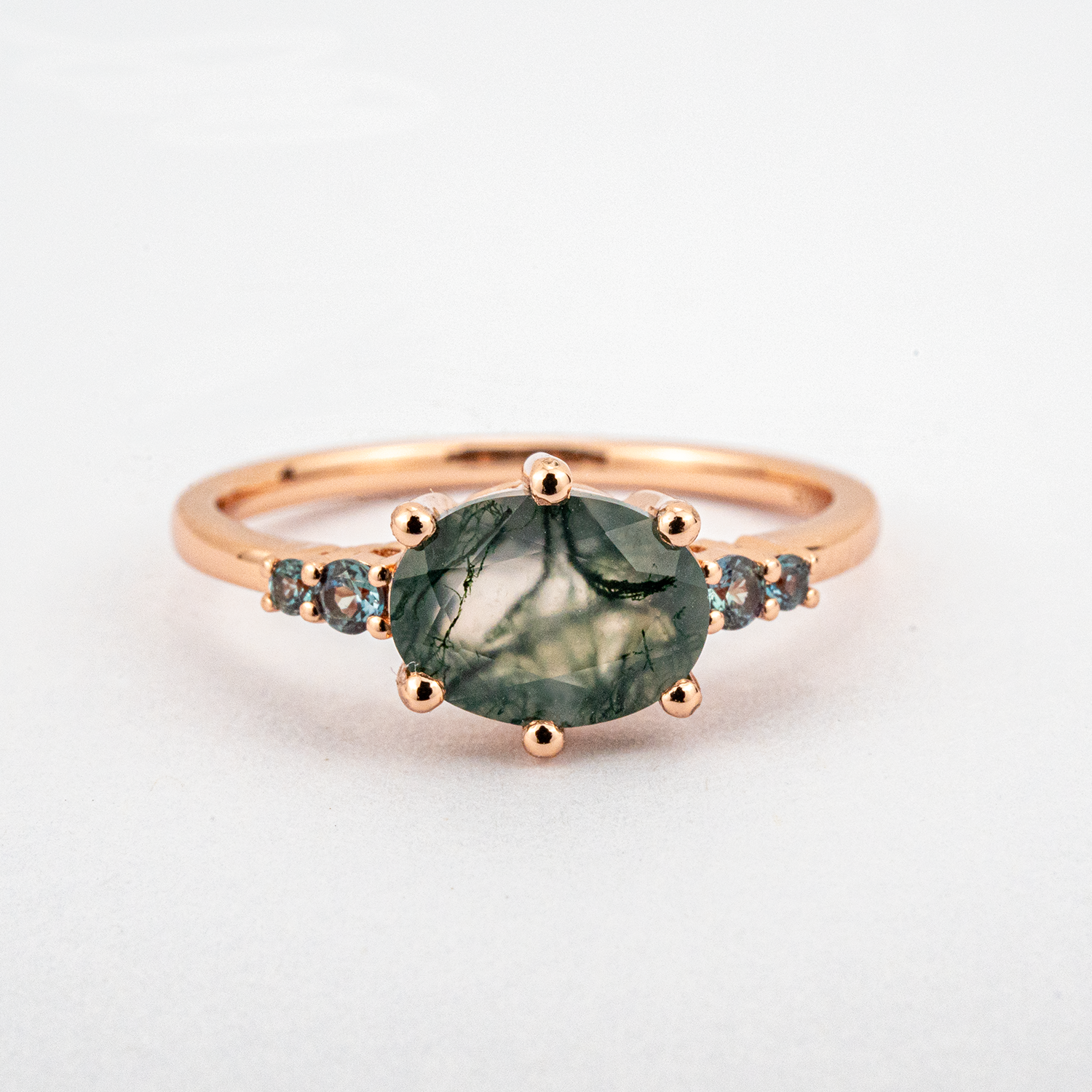Rare Oval Moss Agate Stone Ring - Elegant Engagement Jewelry