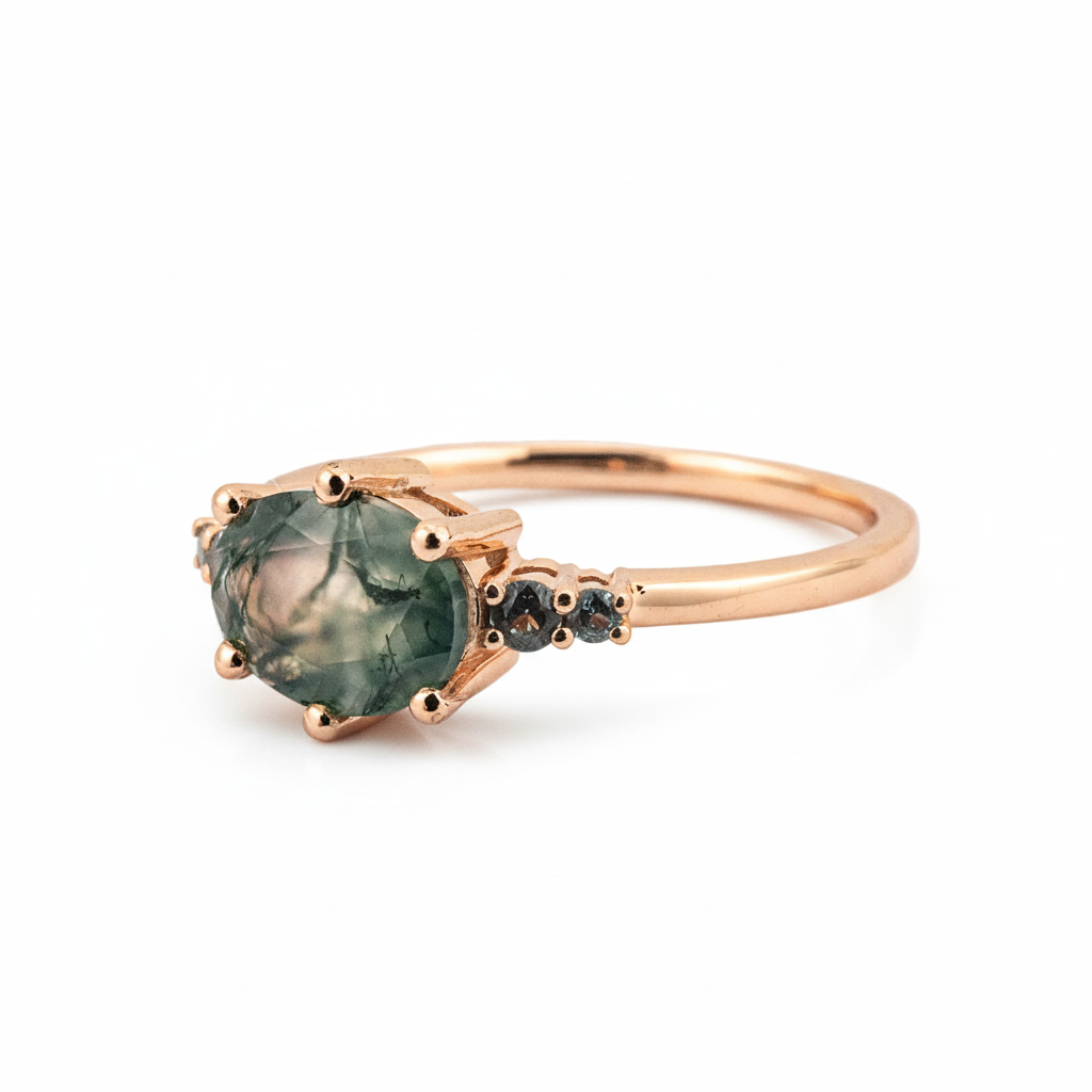 Product view of Oval Moss Agate Engagement Ring in Gold