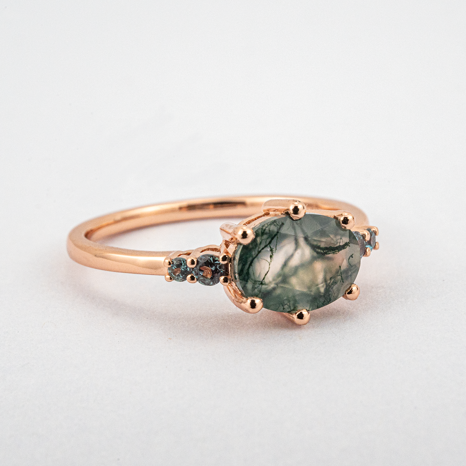 Rare Oval Moss Agate Stone Ring - Elegant Engagement Jewelry