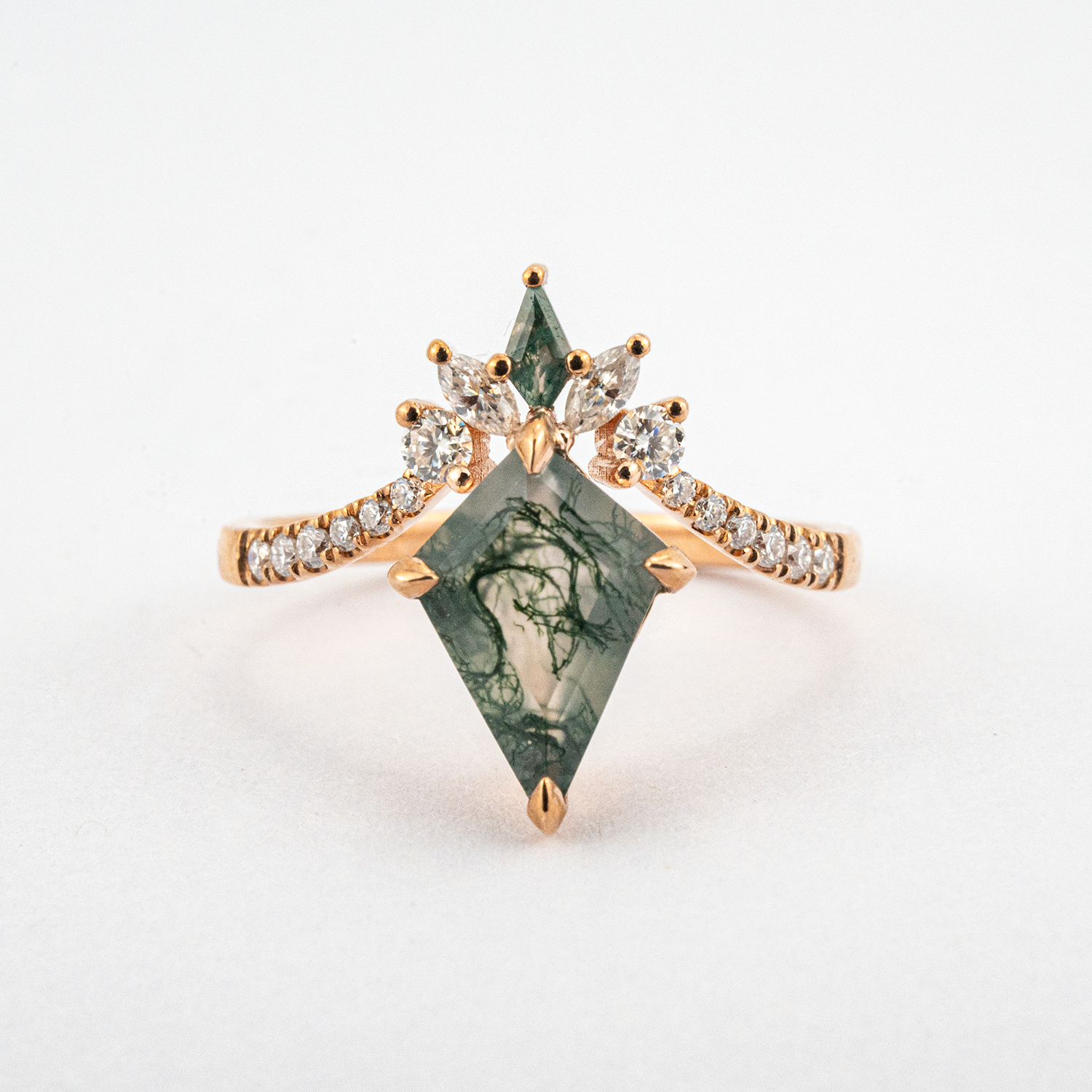 Kite Moss Agate Rose Gold Ring - Nature Inspired Gemstone Jewelry