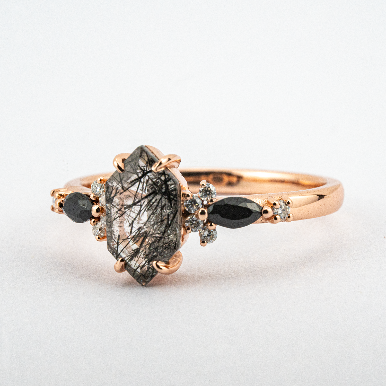 Hexagonal Tourmaline ring with Black Onyx gemstone - luxurious jewelry