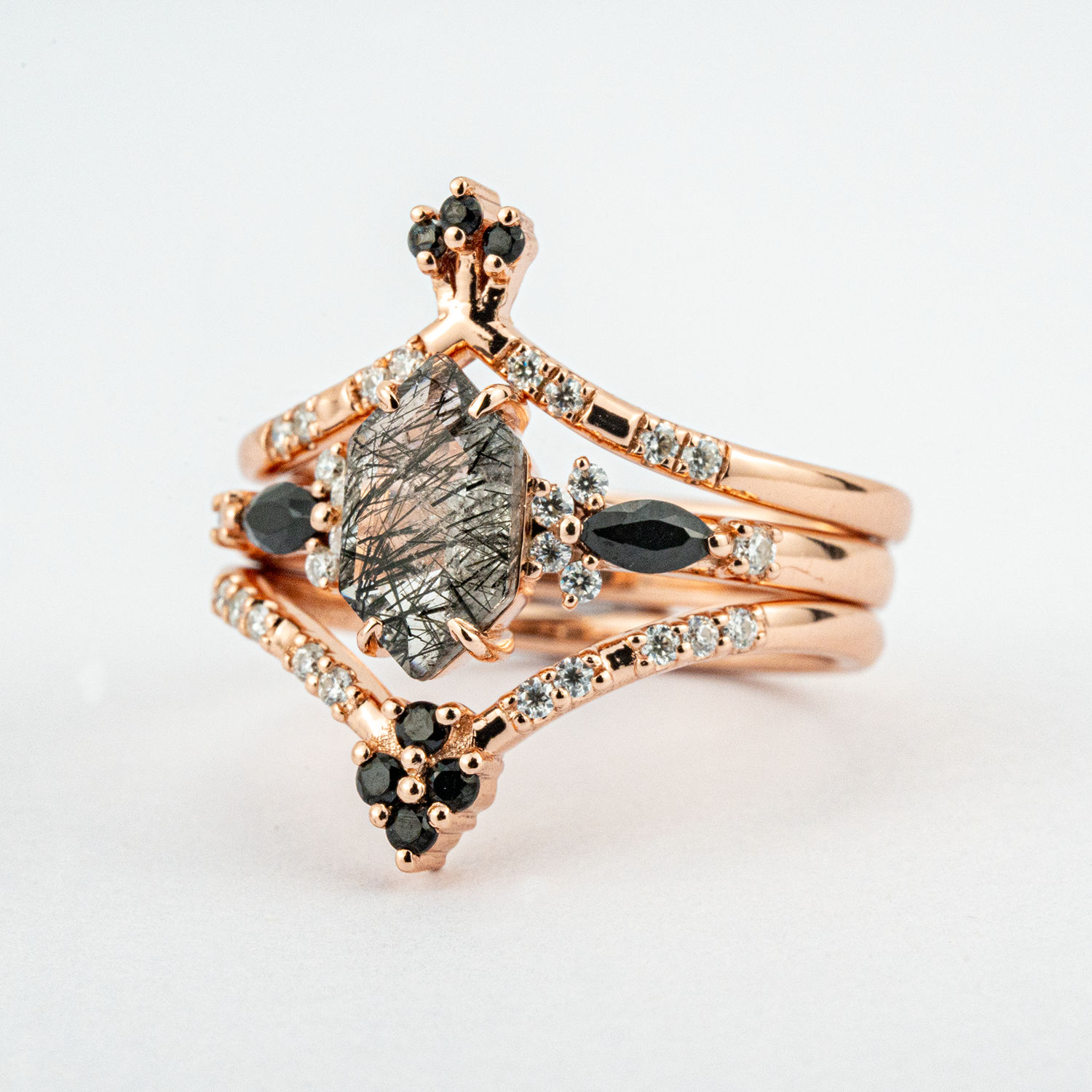 Stunning Tourmaline & Black Onyx Ring Set for Women - Hexagonal Design, Precious Gemstones
