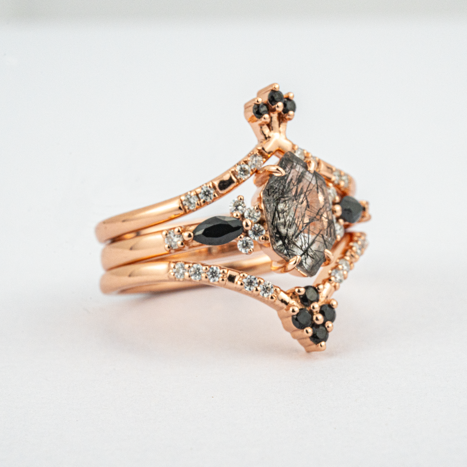 Stunning Tourmaline & Black Onyx Ring Set for Women - Hexagonal Design, Precious Gemstones