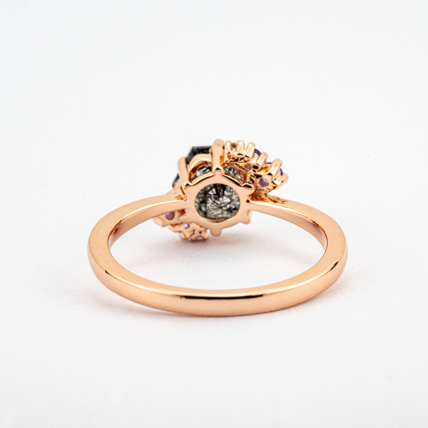 Hexagonal Black Tourmaline with Amethyst Rose Gold Ring.