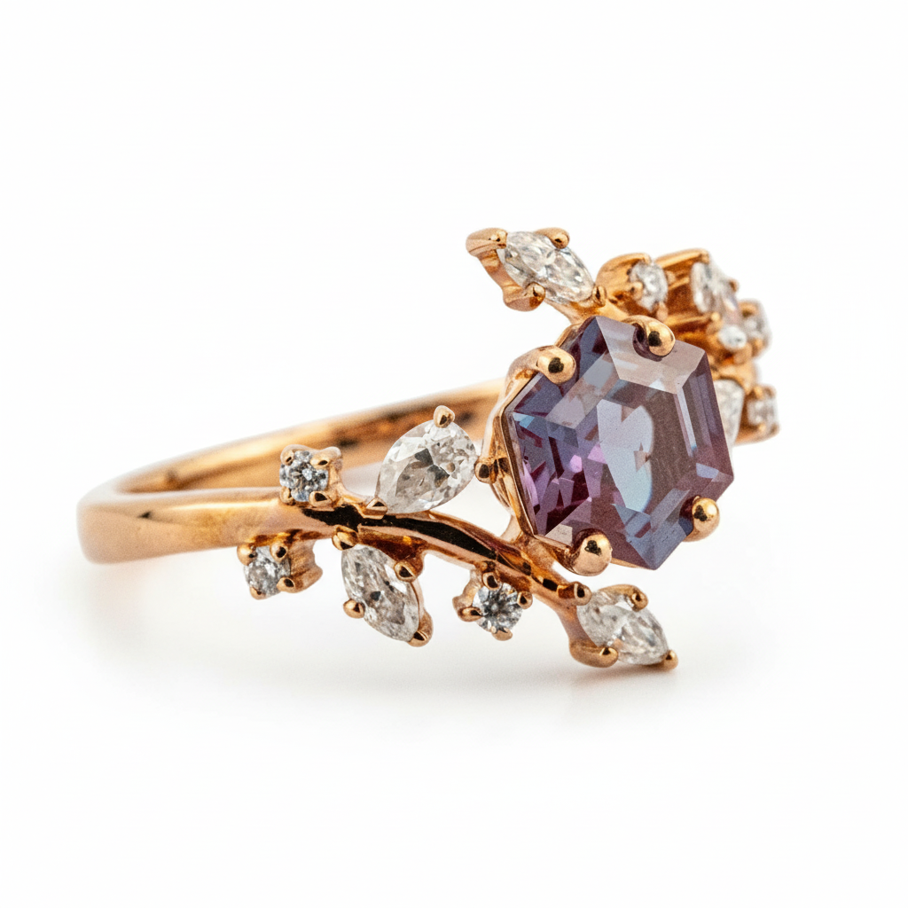Product view of Hexagon Alexandrite Ring in Gold