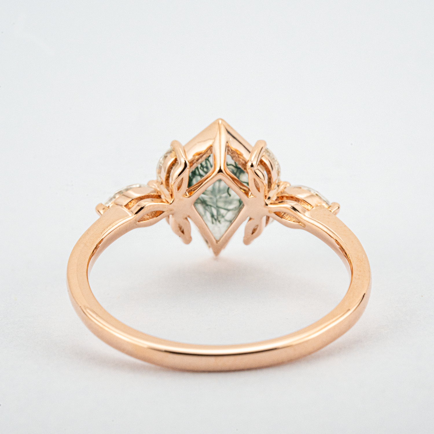 Unique Kite Moss Agate Leaf Gold Ring.