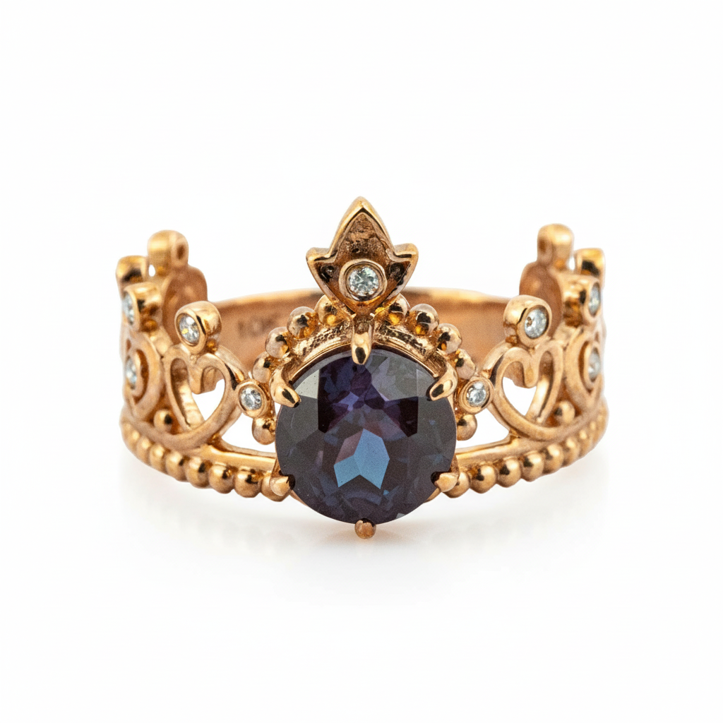 Front view of Round Alexandrite Ring in Gold