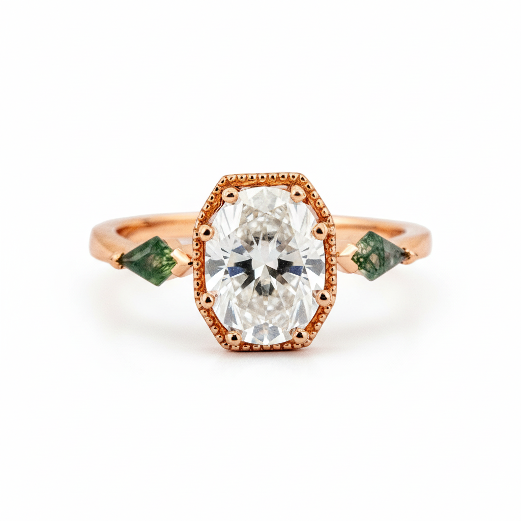 Front view of Octagon Moissanite Ring in Gold