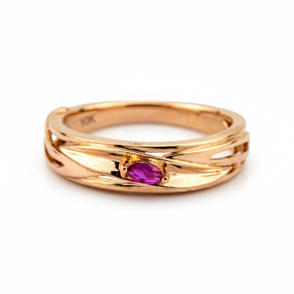 Front view of Ruby Ring in Gold