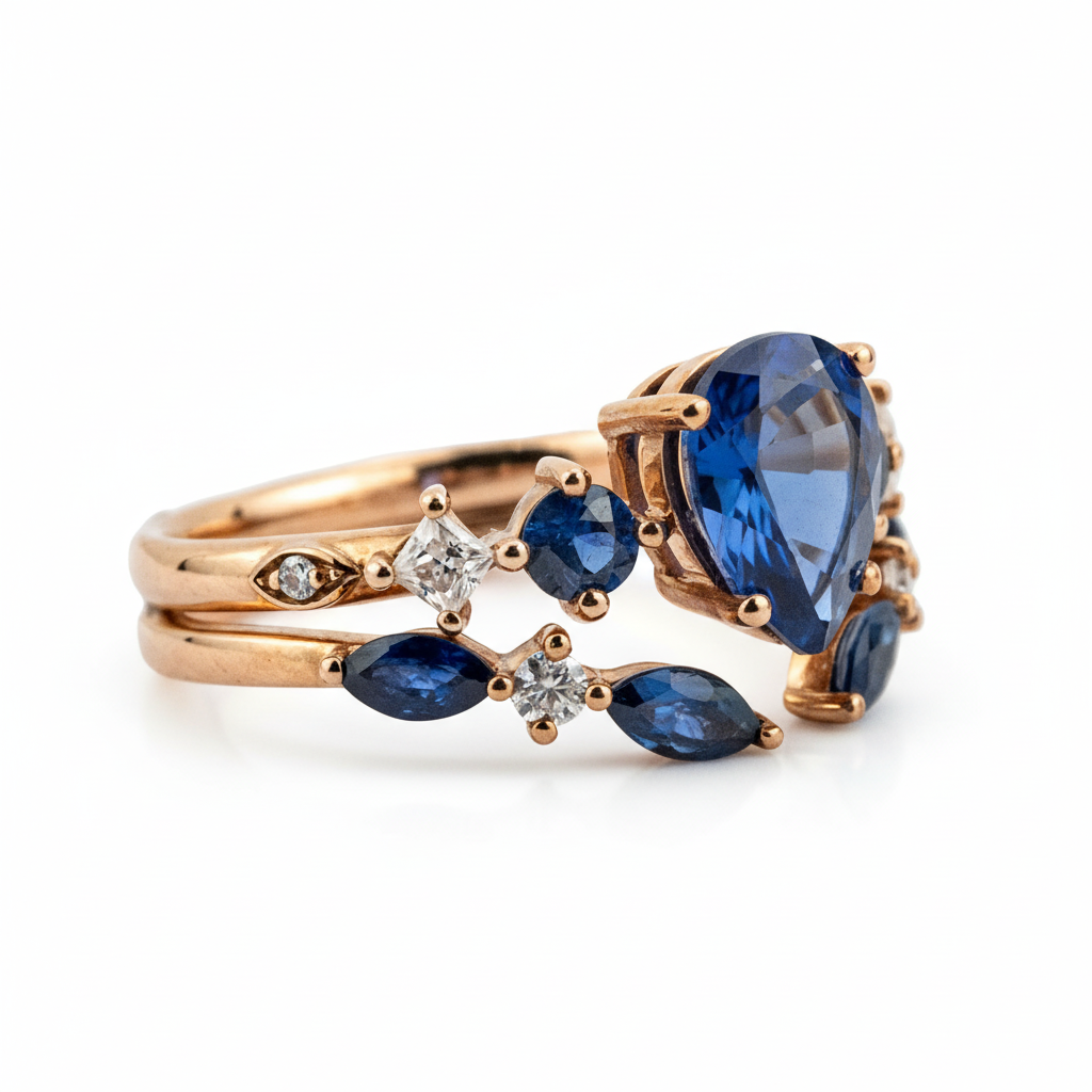 Product view of Pear Lab Sapphire Ring Set in Gold
