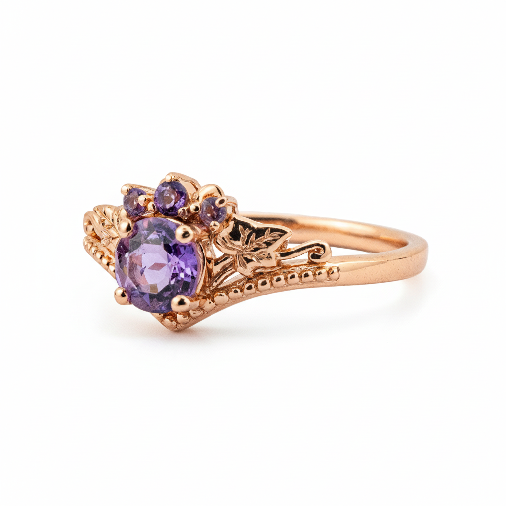Product view of Round Amethyst Ring in Gold