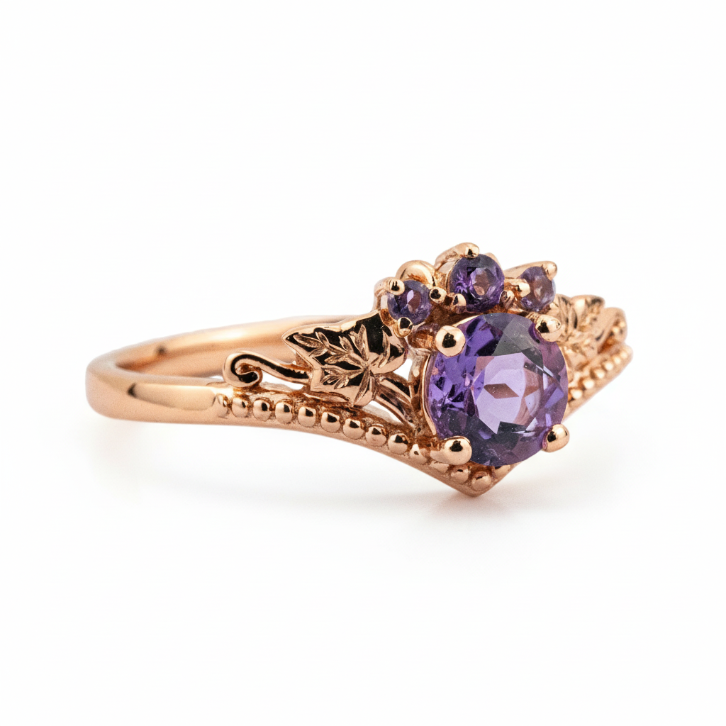 Product view of Round Amethyst Ring in Gold