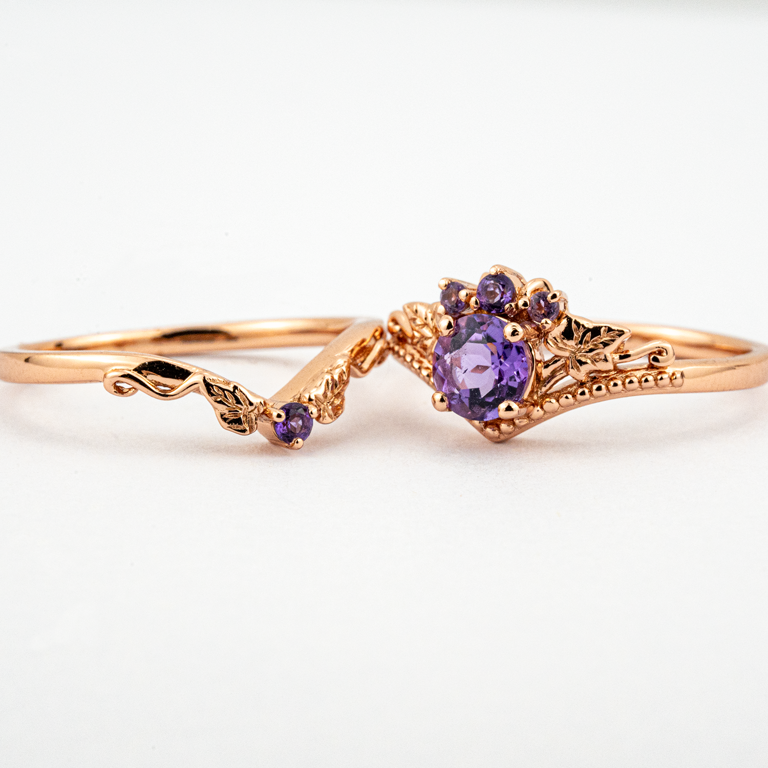 Rose Gold Ring with Round Amethyst Stone - Perfect Gift for Her Special Occasion