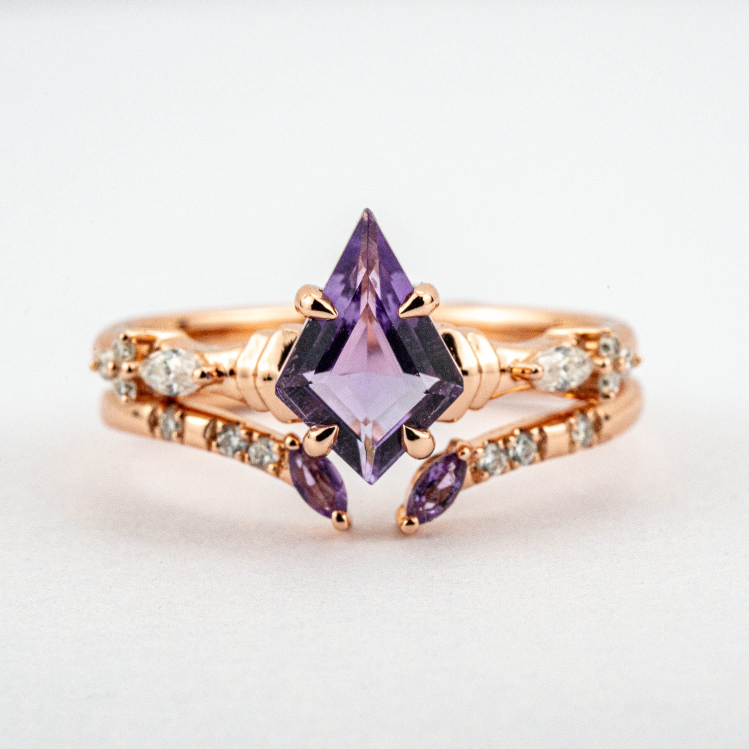Kite Amethyst Rose Gold Engagement Ring Set - Stunning jewelry for special occasions