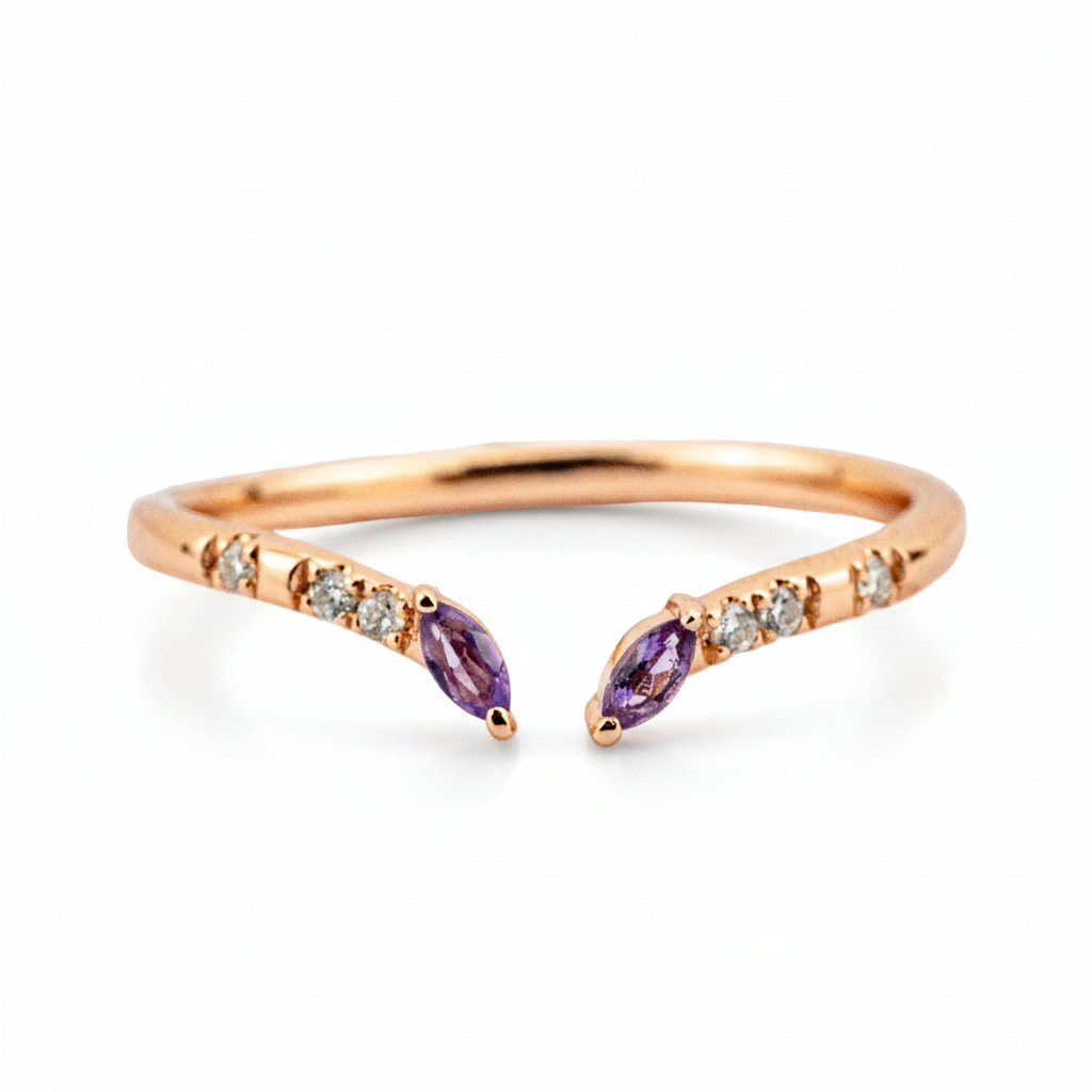 Product view of Kite Cut Amethyst Ring Set in Gold