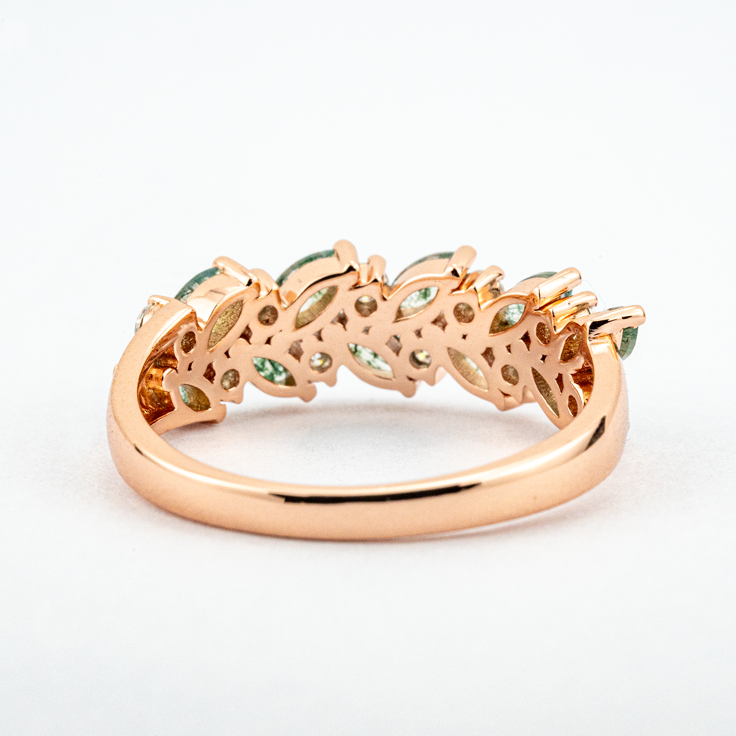 Nature Inspired Design Moss Agate Gold Ring With Moissanite.