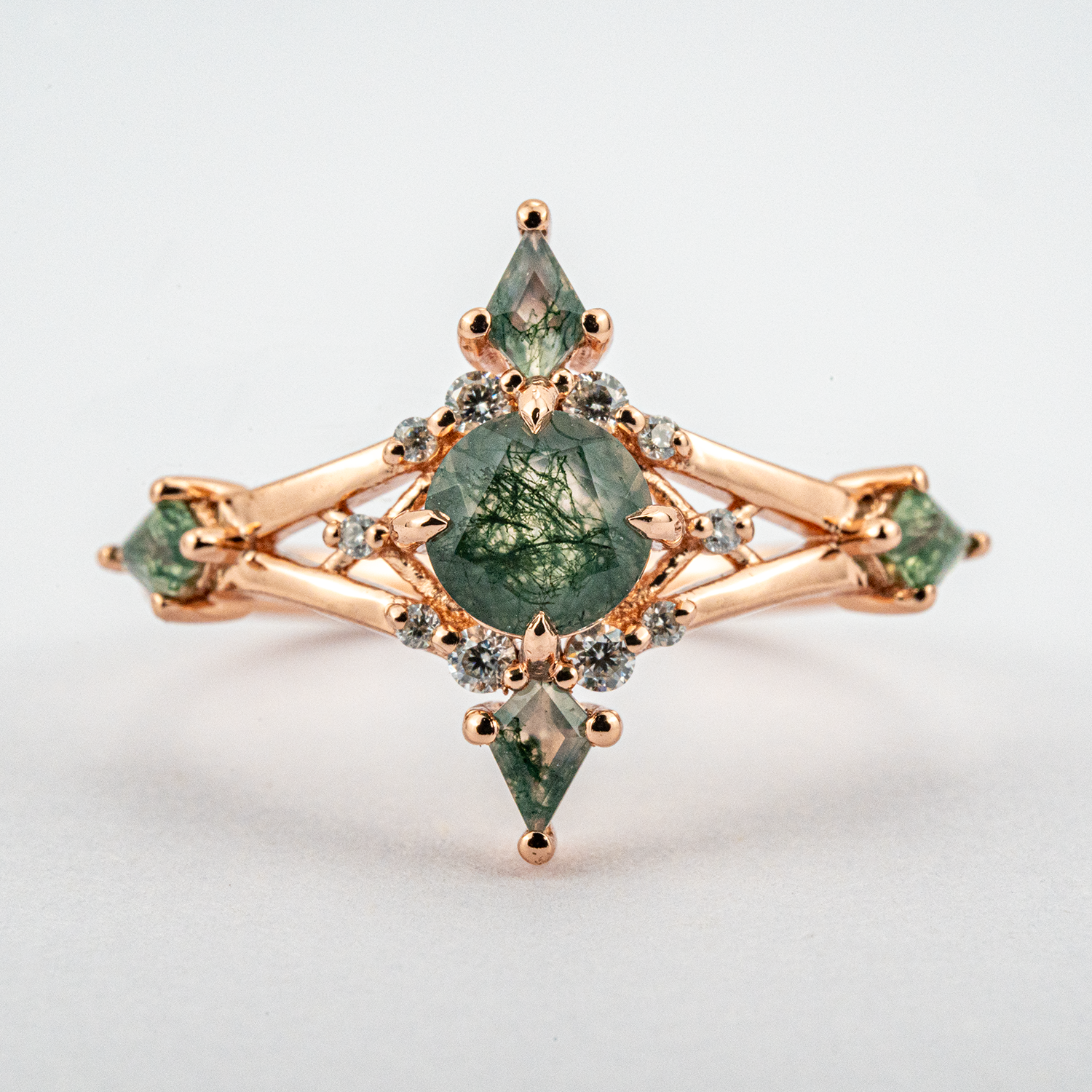 Stunning Unique Design Jewelry with Round Moss Agate Ring