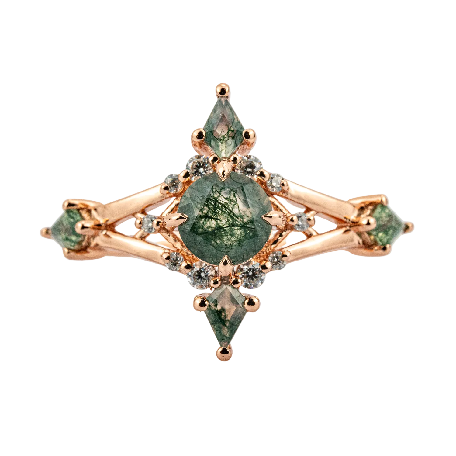 Front view of Moss Agate Ring in Gold