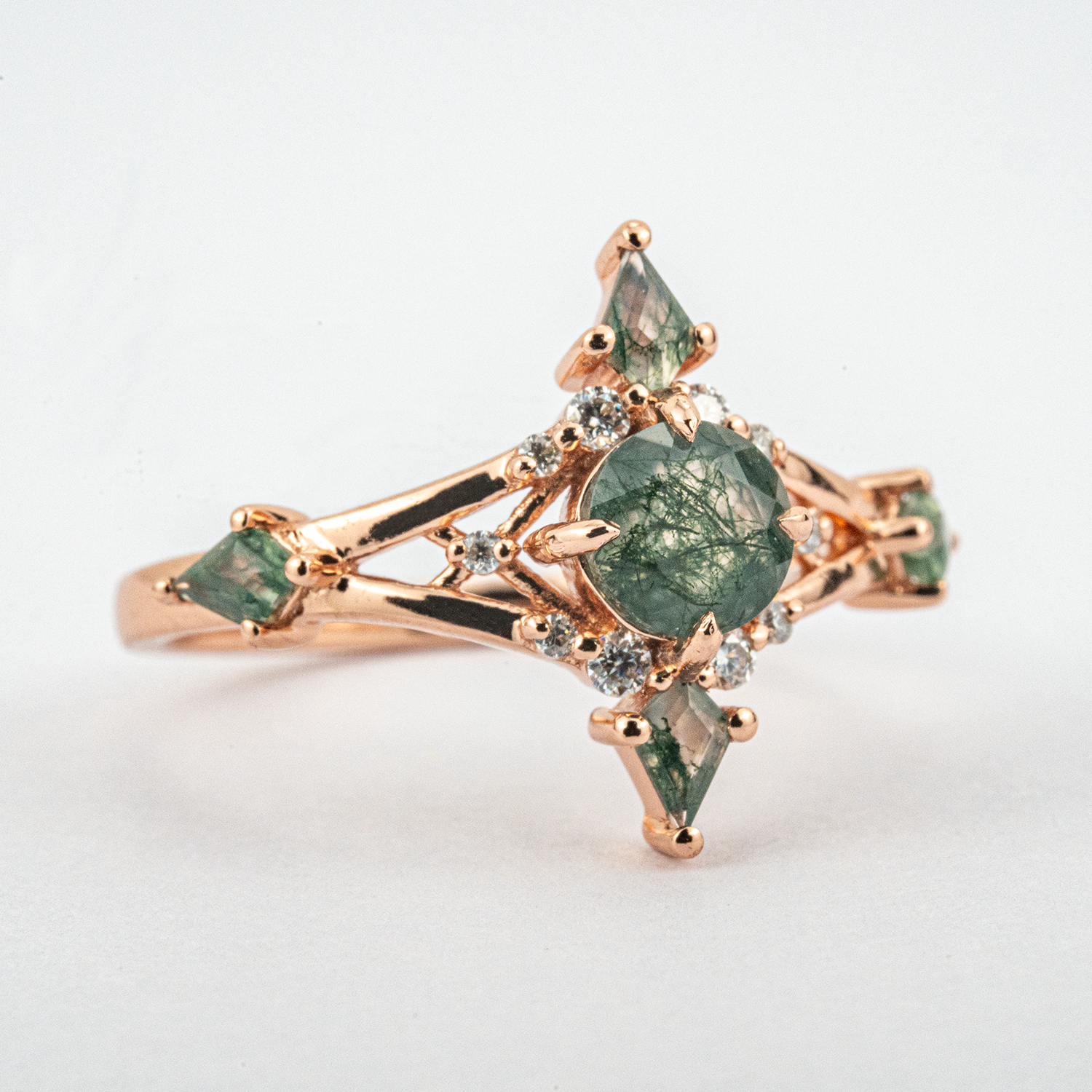 Stunning Unique Design Jewelry with Round Moss Agate Ring