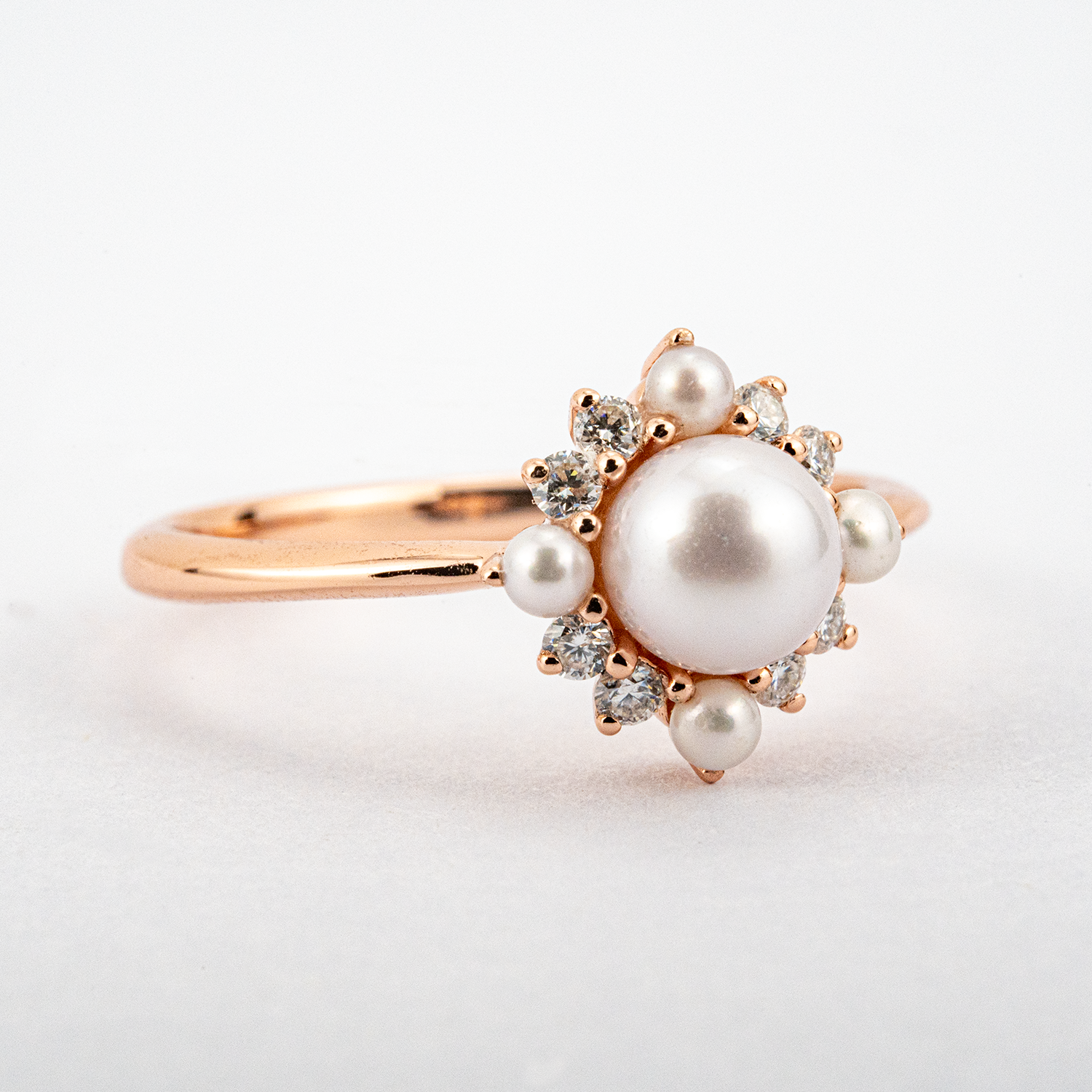 Akoya Pearl With Diamond Engagement Ring Unique Ring For Her Art Deco Engagement Ring