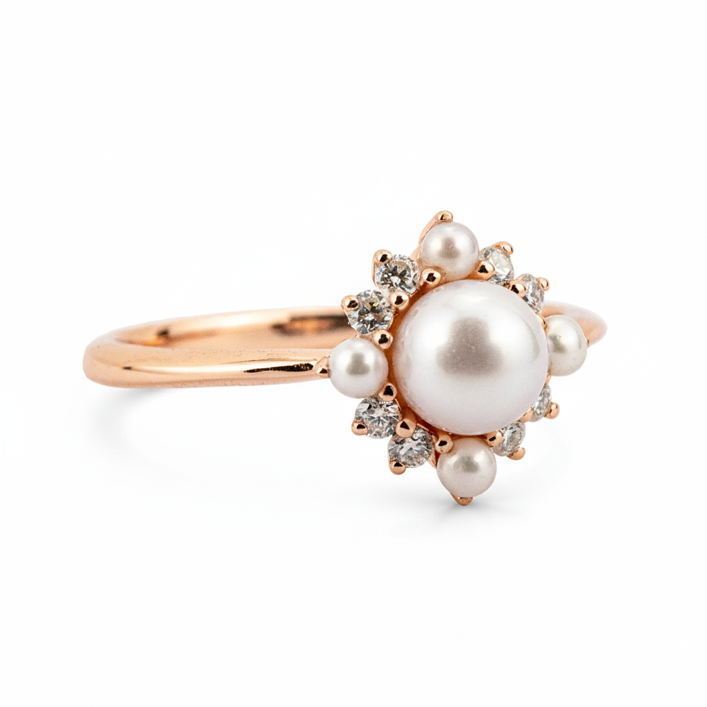 Product view of Pear Pearl Engagement Ring in Gold