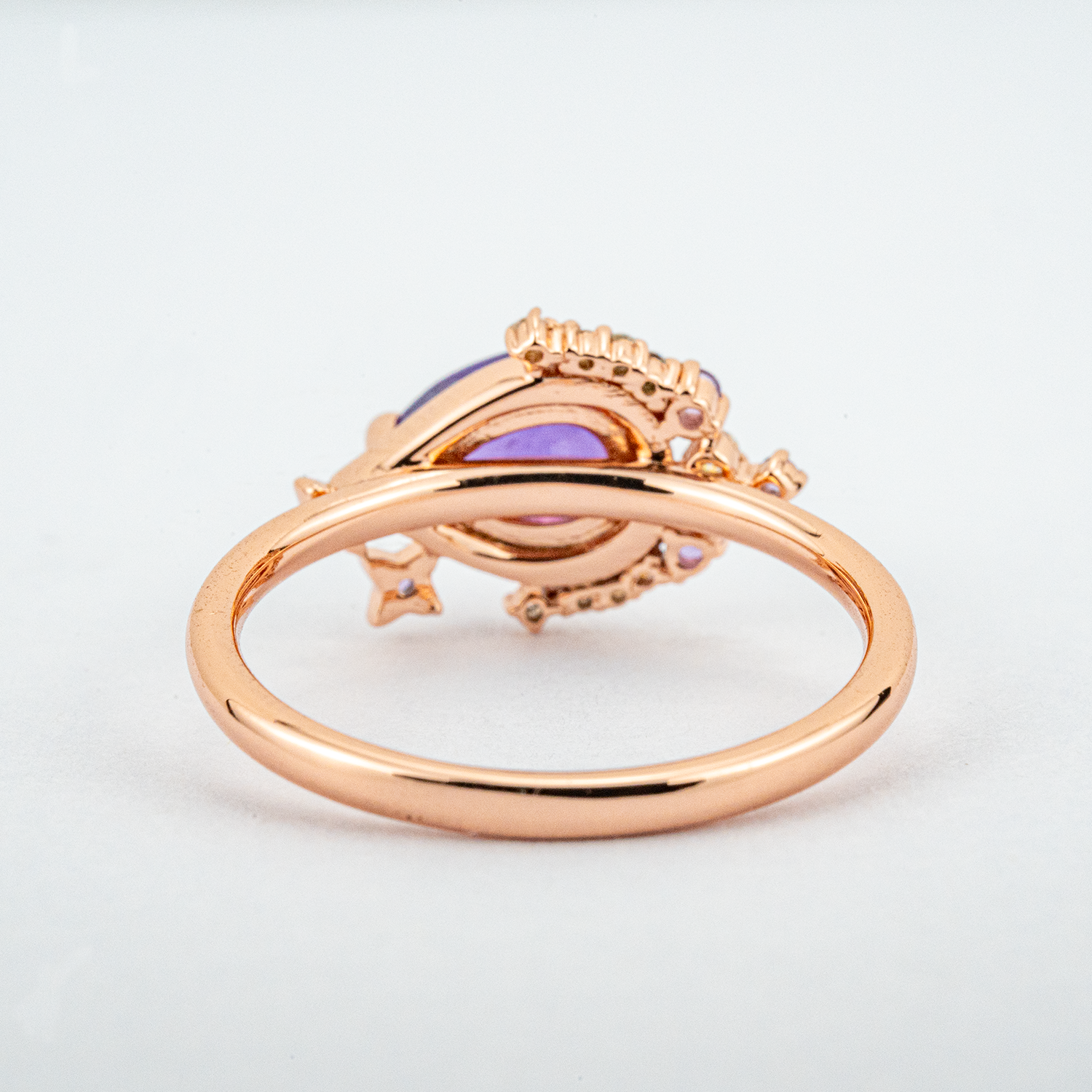 Pear Amethyst Star and Moon Ring With Moissanite