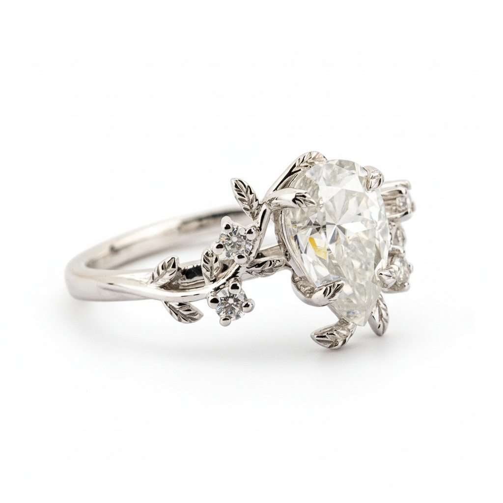 Product view of Pear Moissanite Ring in White Gold