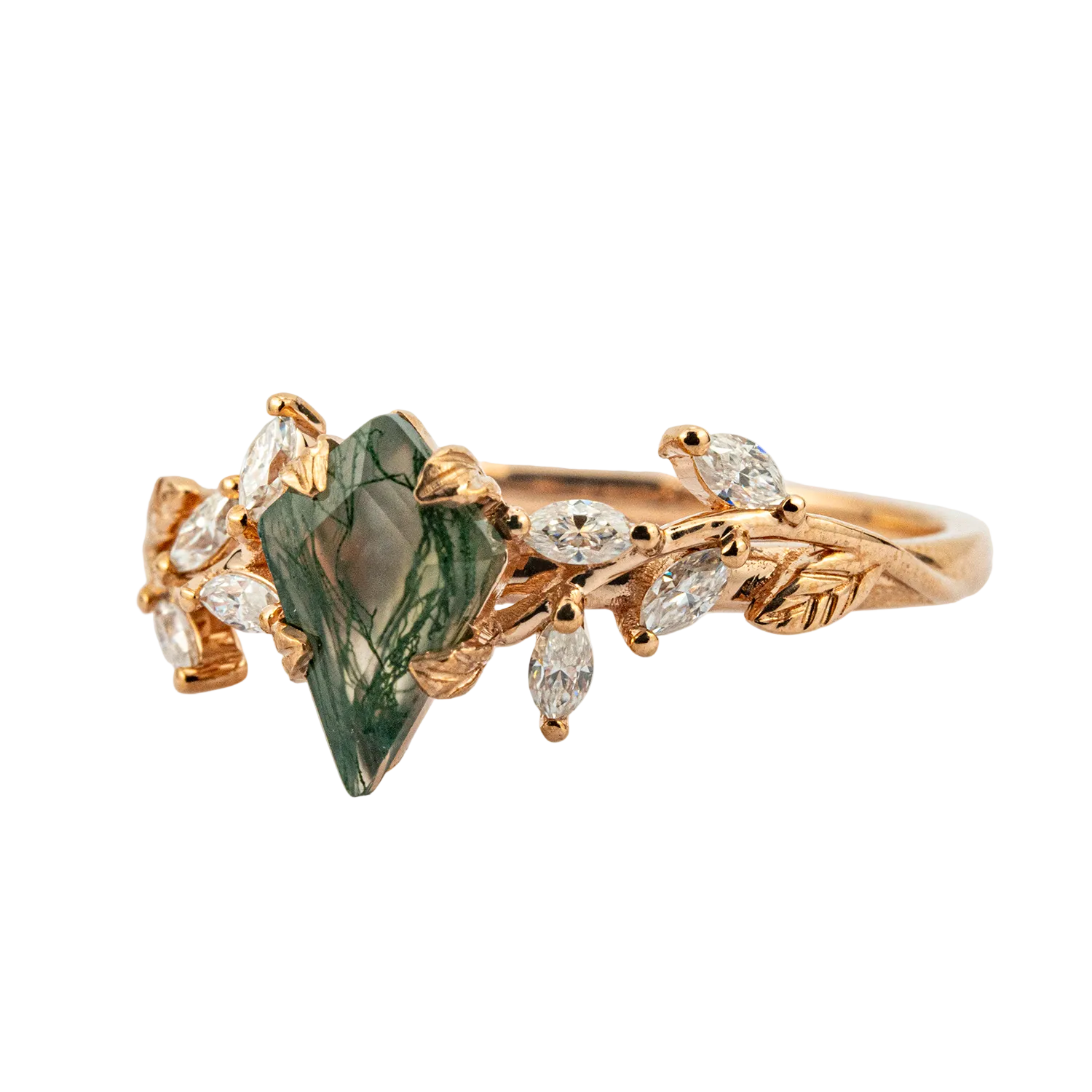 Product view of Kite Cut Moss Agate Ring in Gold