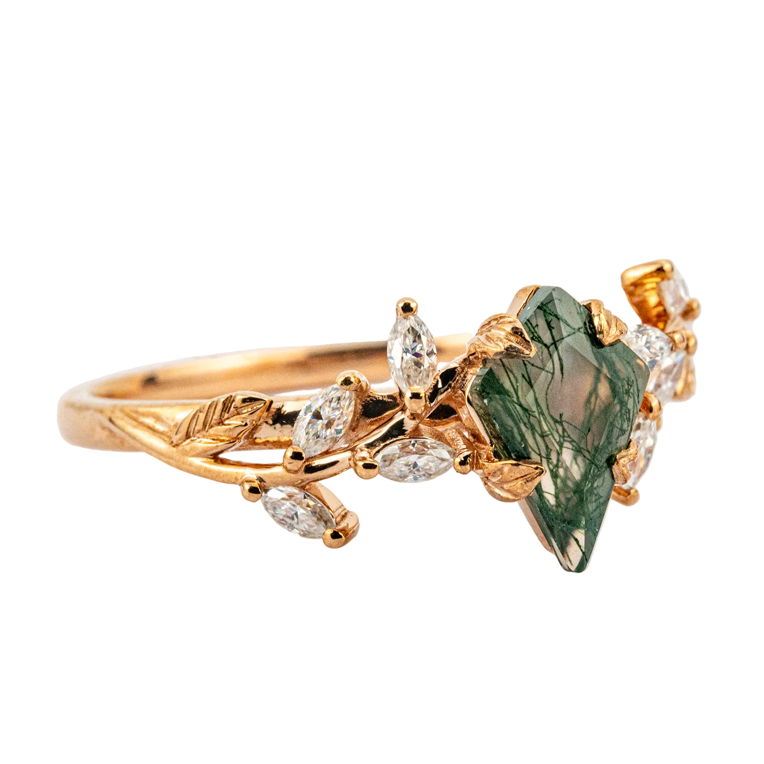 Product view of Kite Cut Moss Agate Ring in Gold