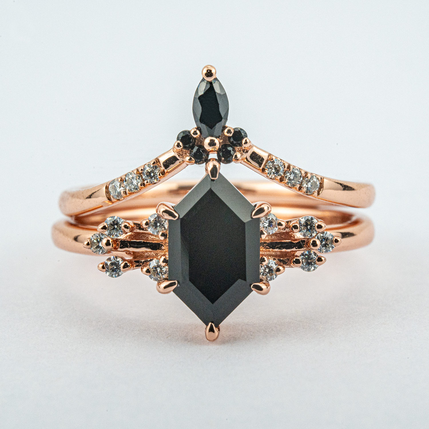 Luxurious Hexagon Black Onyx Ring Set - Unique Engagement Rings for Ultimate Elegance