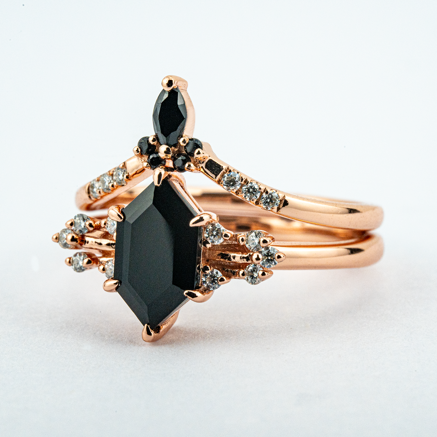 Luxurious Hexagon Black Onyx Ring Set - Unique Engagement Rings for Ultimate Elegance