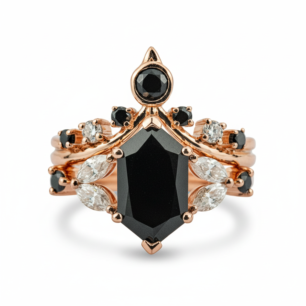 Stylish Long Hexagon Black Onyx Ring, perfect accessory for your engagement outfit