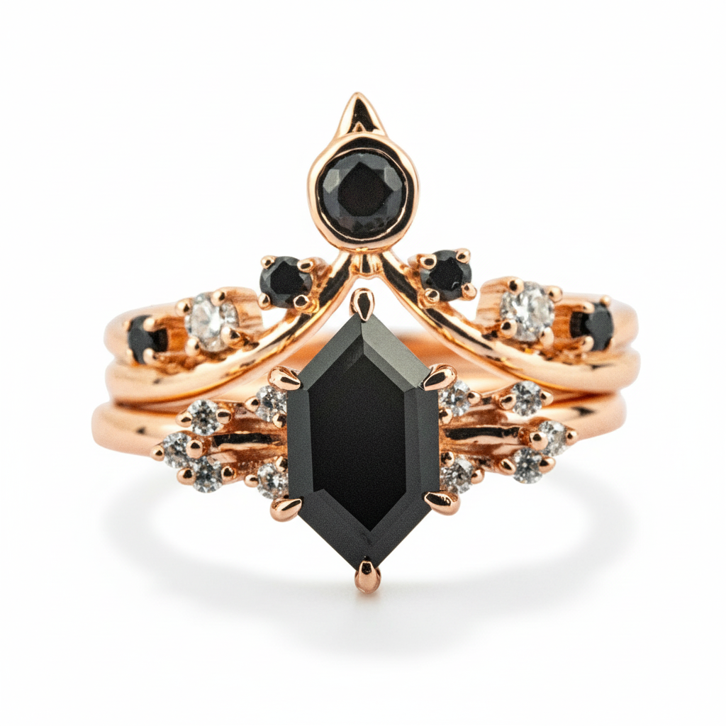 Black Onyx Ring - Luxurious Long Hexagon Set