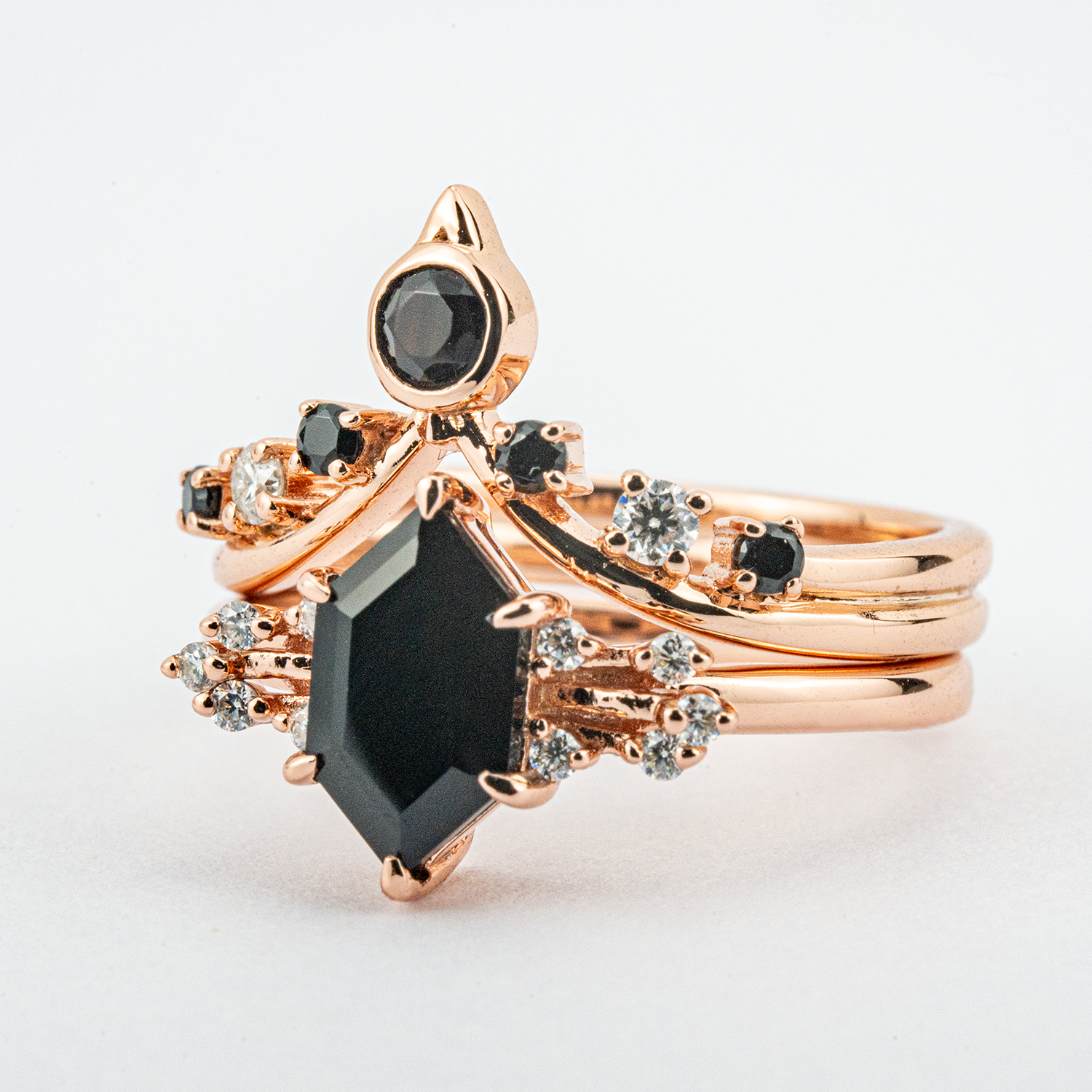 Black Onyx Ring - Luxurious Long Hexagon Set