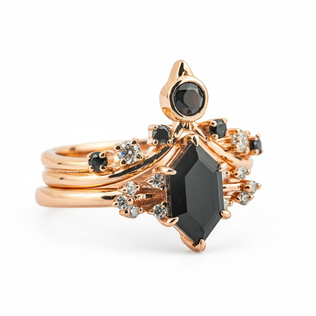 Product view of Black Onyx Ring Set in Gold