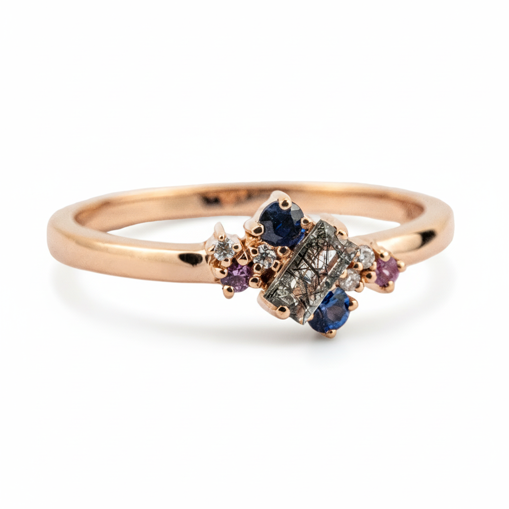 Product view of Black Rutilated Quartz Ring in Gold