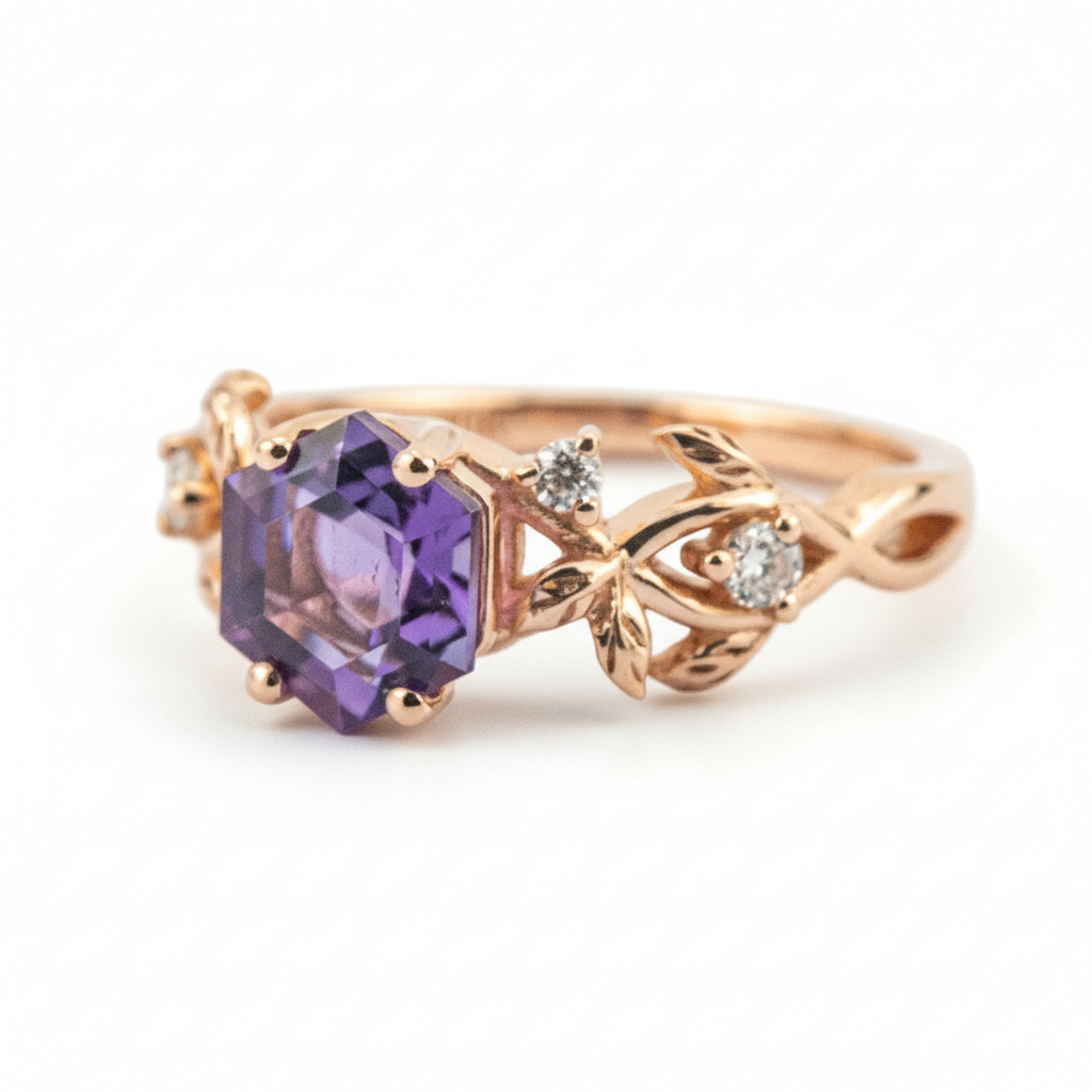 Product view of Hexagon Amethyst Engagement Ring in Gold