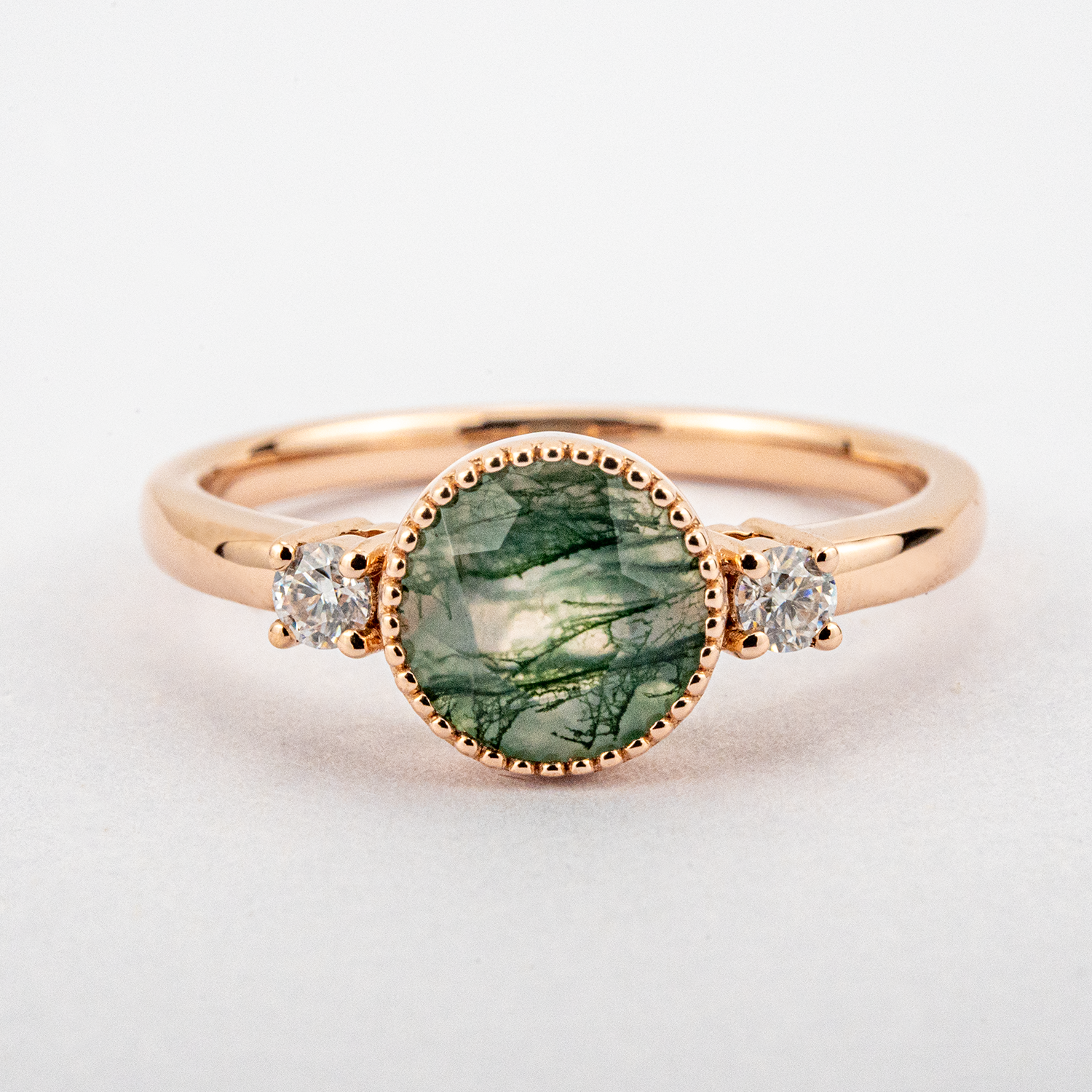 Stunning Round Moss Agate Ring, a timeless choice for your Engagement