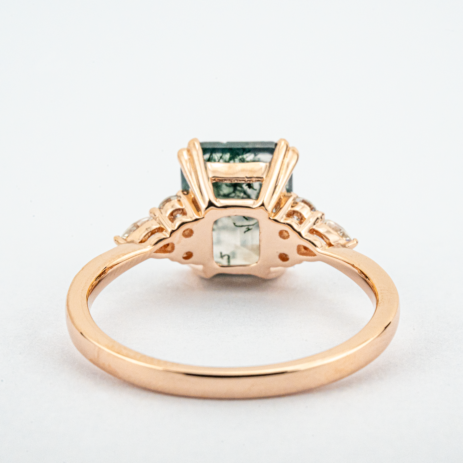 Classic Square Moss Agate Gold Engagement Ring With Moissanite.