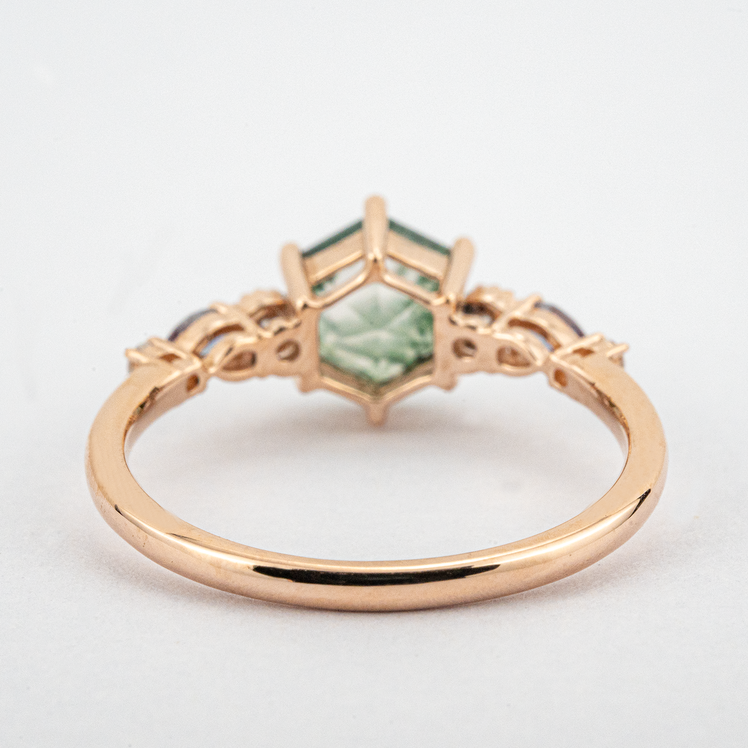 Premium Hexagon Moss Agate Engagement Ring for Her
