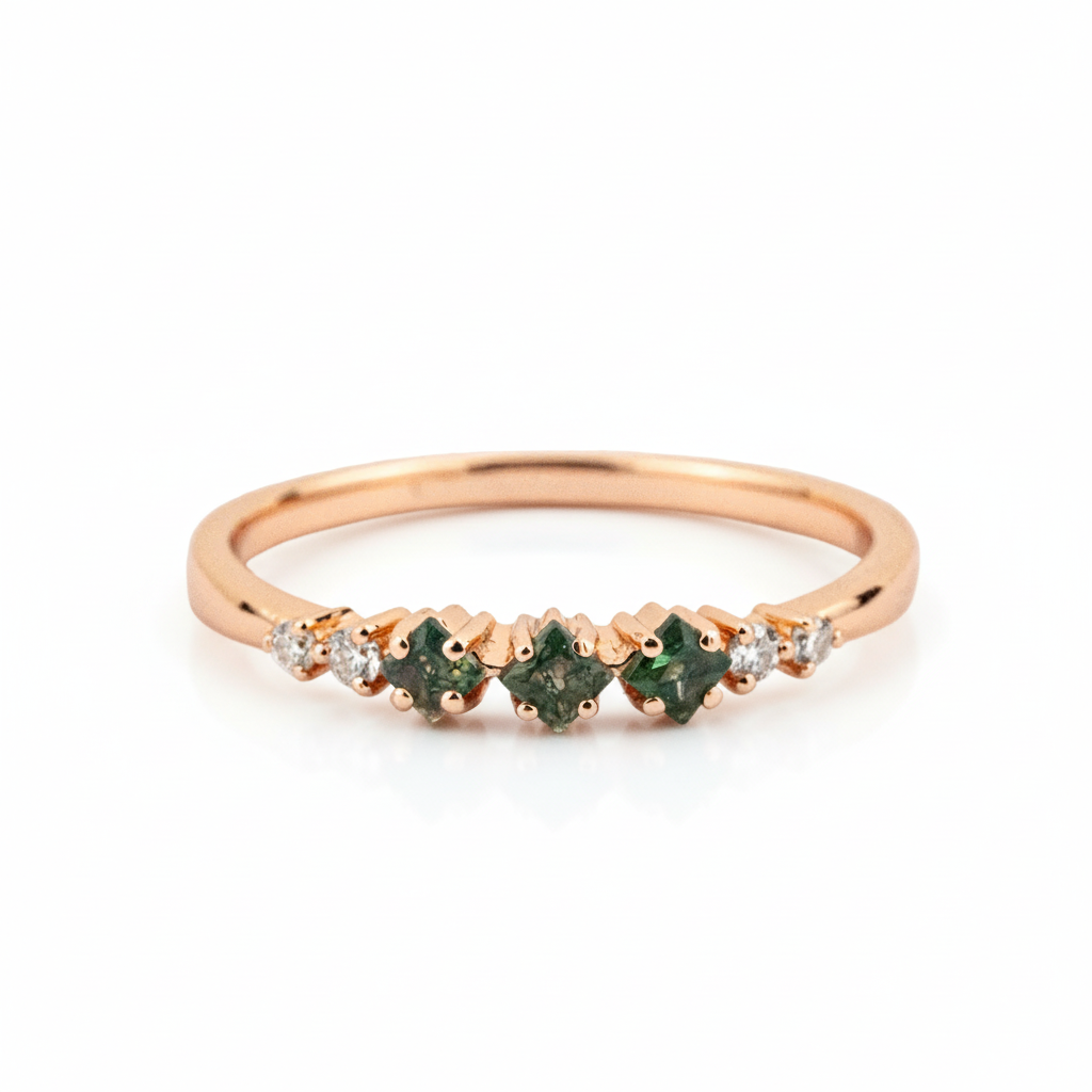 Product view of Moss Agate Couple Ring Set in Gold