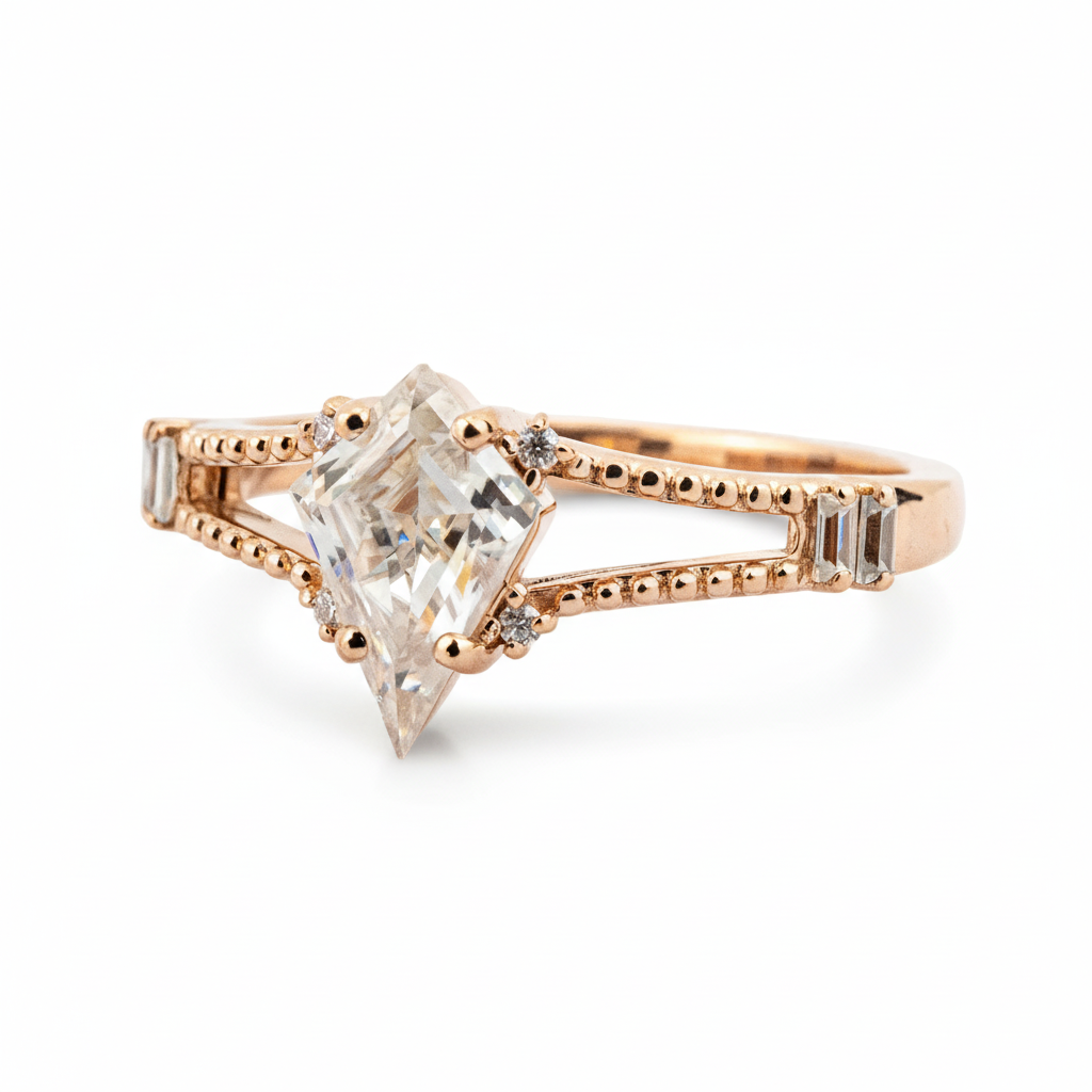 Product view of Kite Cut Moissanite Engagement Ring in Gold