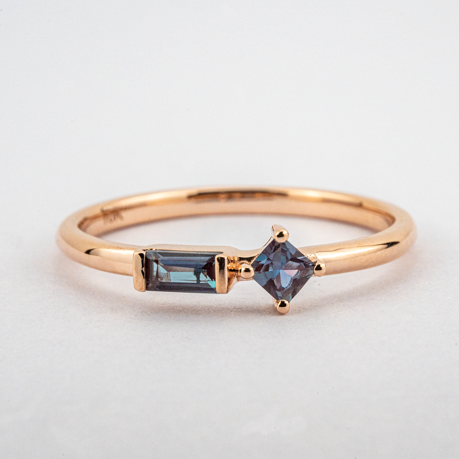 Minimalist Alexandrite Dainty Engagement Ring Double Stone Engagement Ring