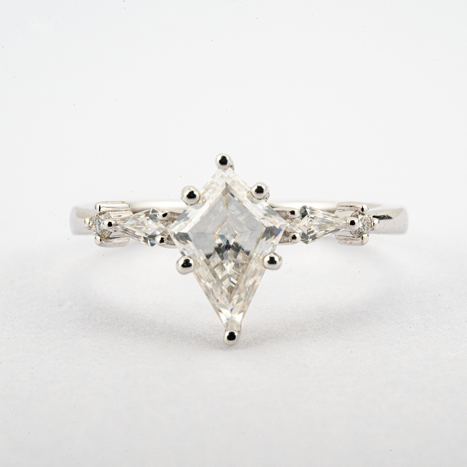 Luxurious White Gold Kite Moissanite Promise Ring for Engagement - Designer Jewelry