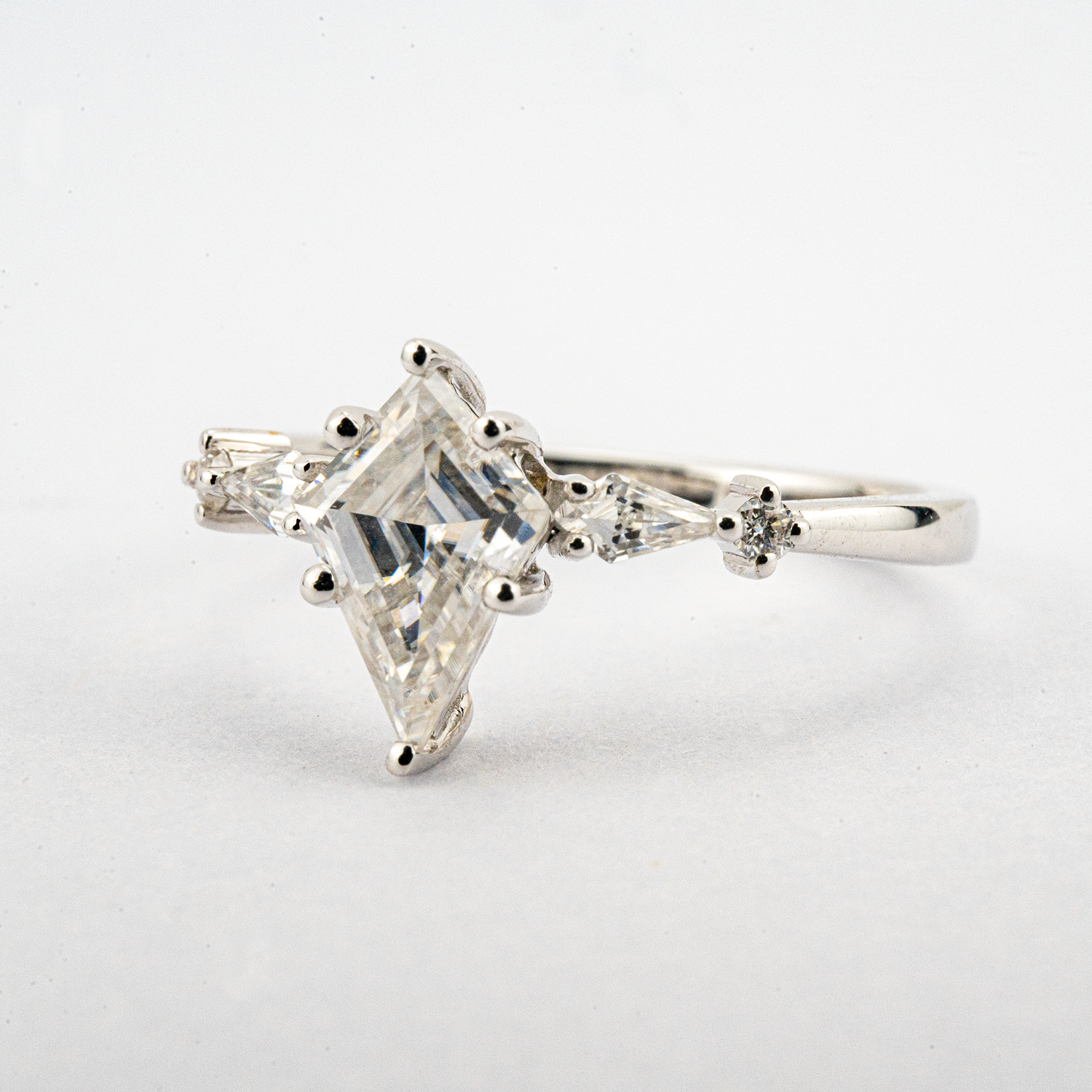 Luxurious White Gold Kite Moissanite Promise Ring for Engagement - Designer Jewelry