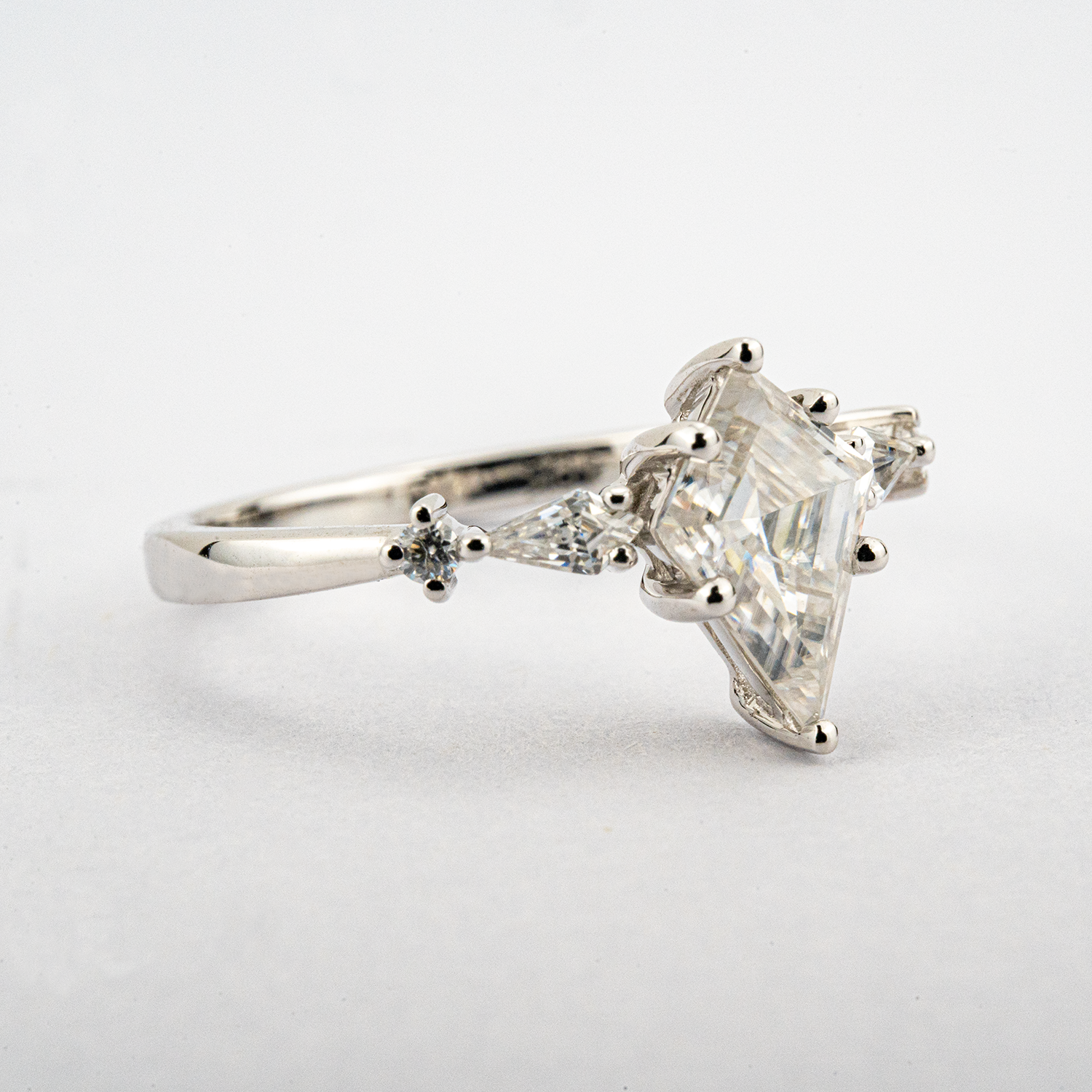 Luxurious White Gold Kite Moissanite Promise Ring for Engagement - Designer Jewelry