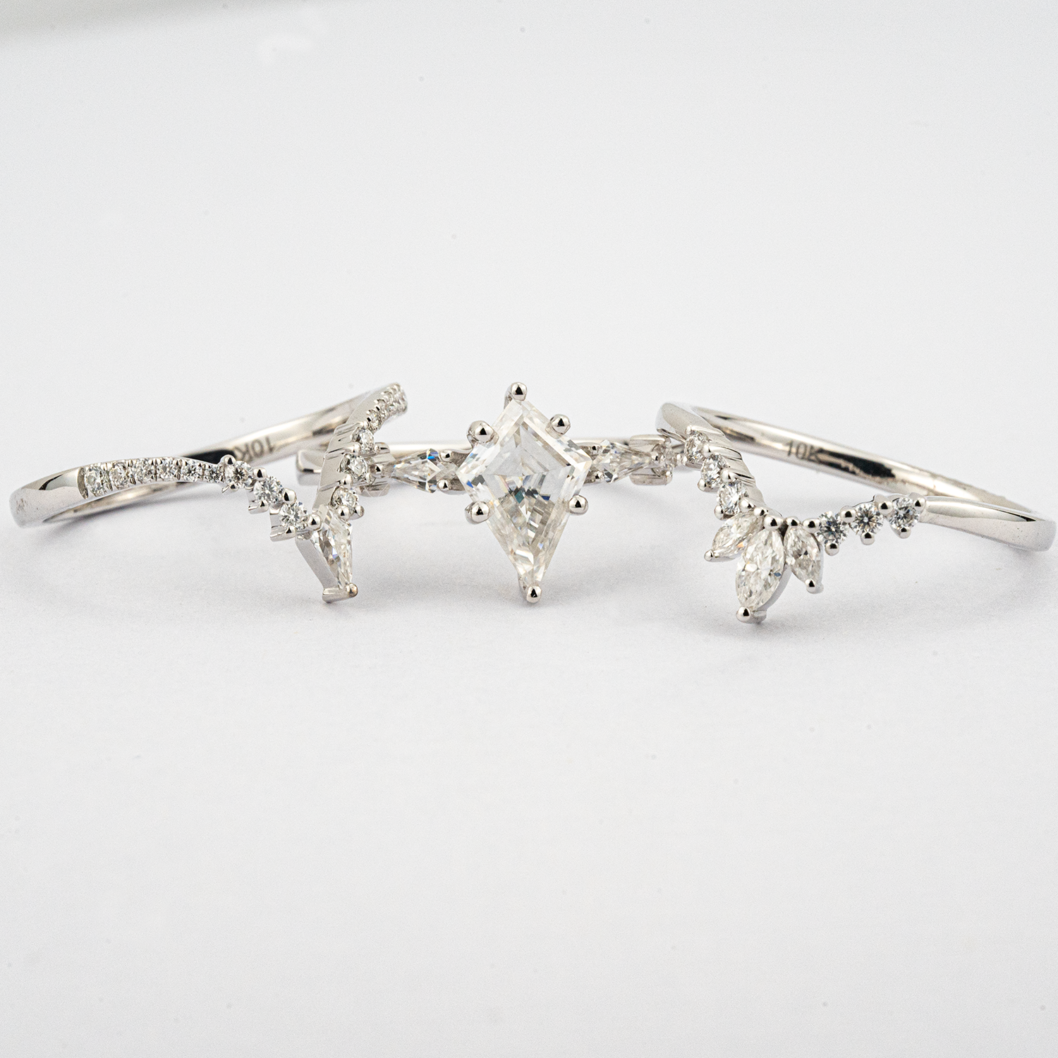 3pc Ring Set White Gold Engagement Ring Set Unique Diamond Ring Set Match Ring